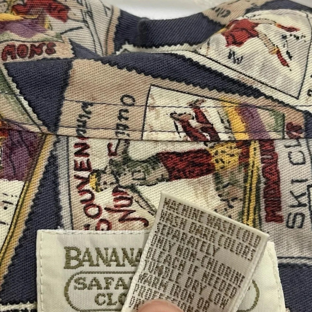 Banana Republic Safari Travel Shirt Mens Medium Ski Club Stamp AOP Button Down - Picture 7 of 10